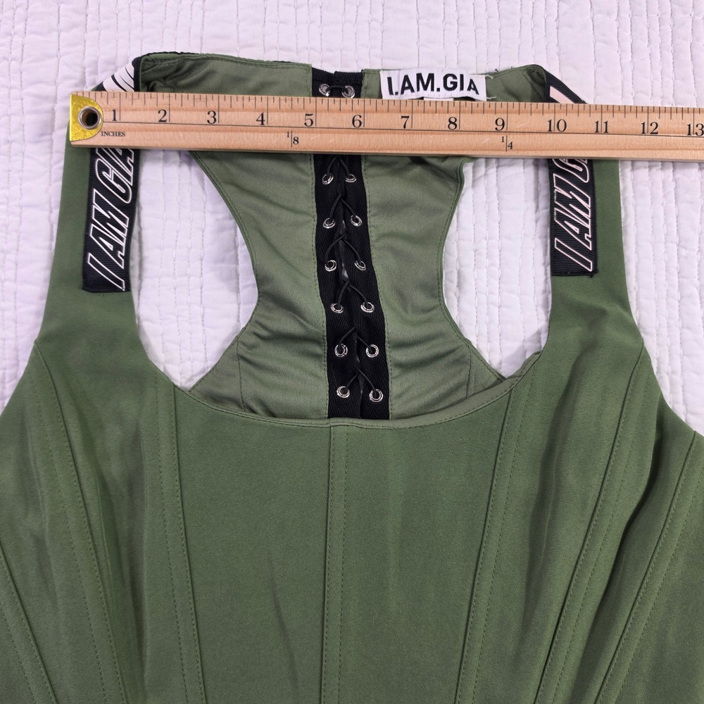 I.AM.GIA Corset Tank Top Women XL Green NWOT Lace Up Racerback Bodice - Picture 3 of 10